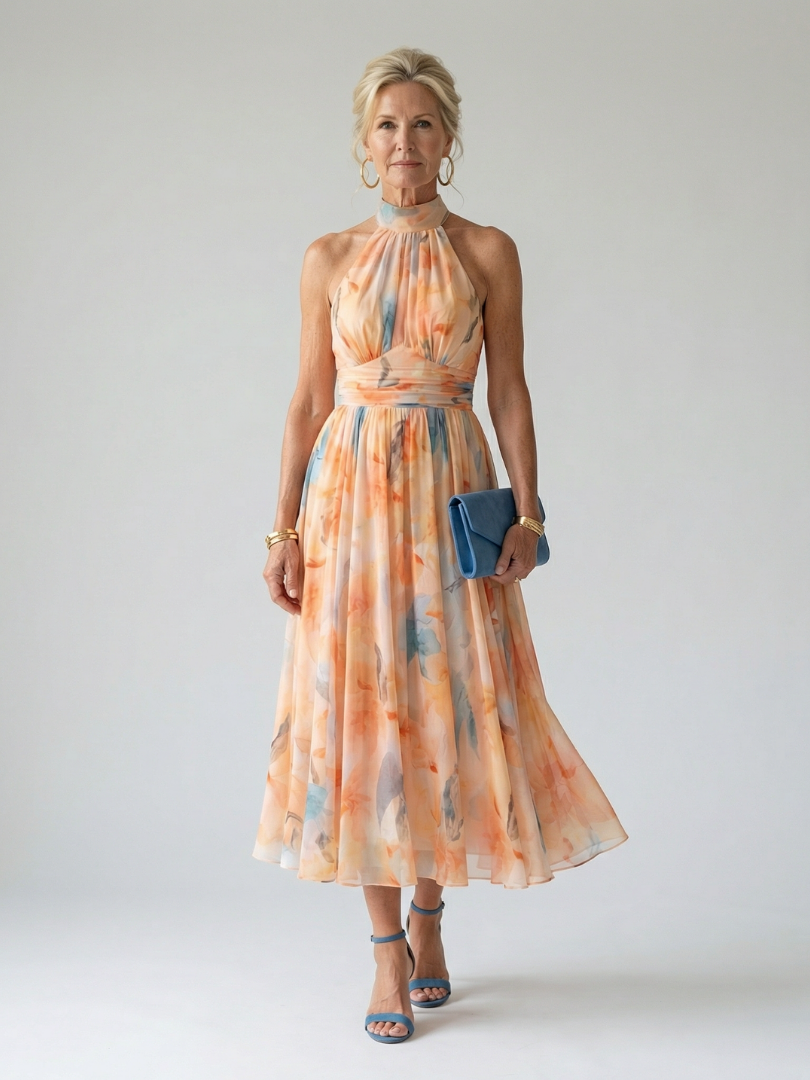 Elin | Soft Halter Floral Maxi Dress