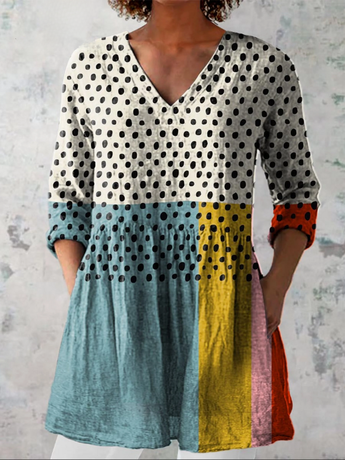 Valerie | Polka Dot Colourblock Tunic
