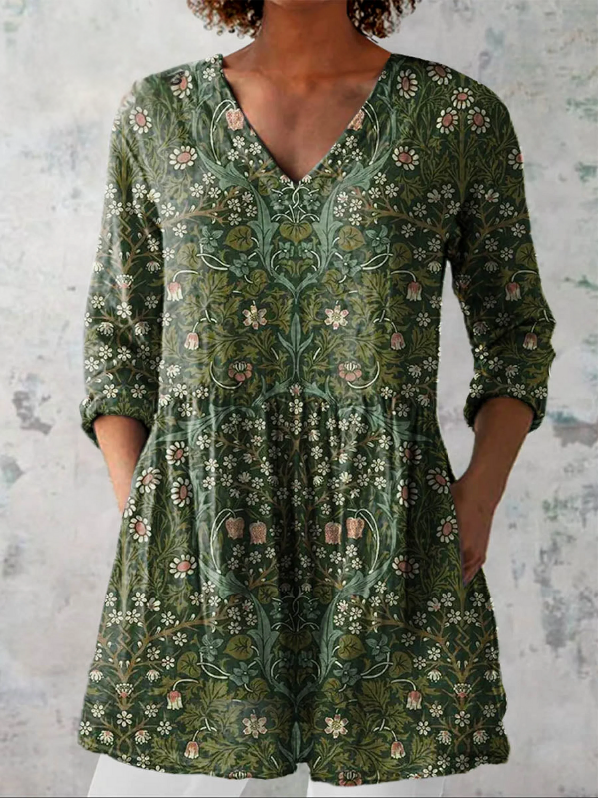 Julie | Bohemian Green Print Tunic