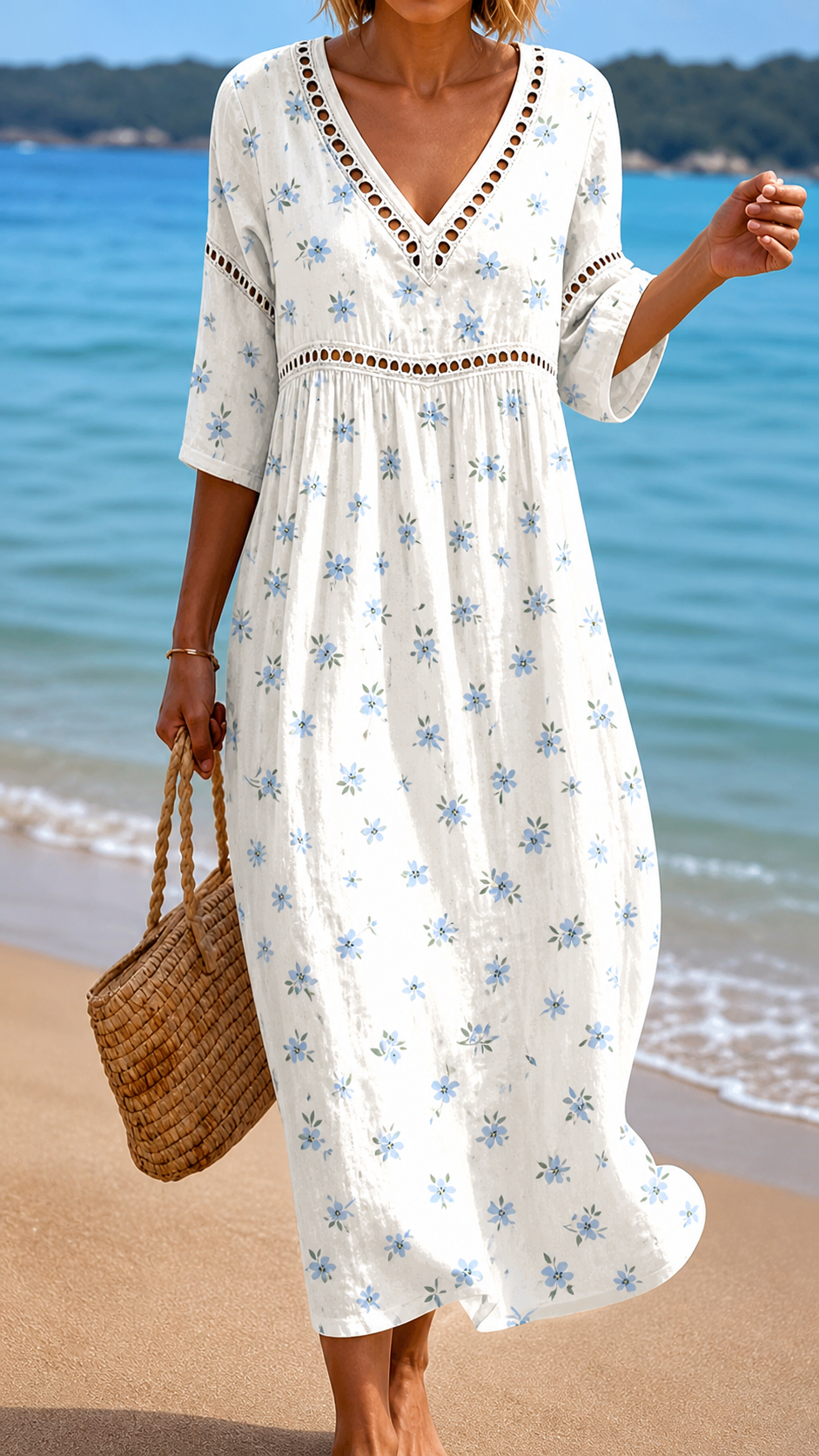 Celeste | Delicate Blue Print Midi Dress