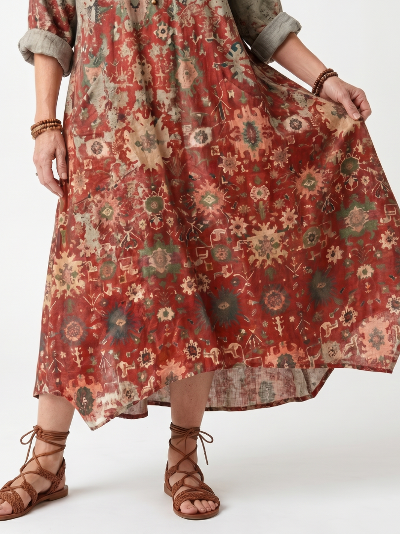 Saffron | Mixed Pattern Relaxed Midi Dress