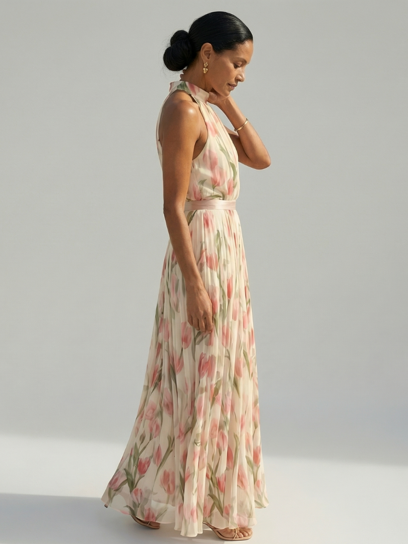 Aurelle | Halter Floral Maxi Dress
