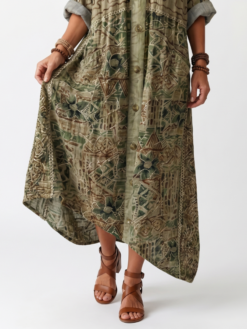 Aleta | Button Front Printed Midi Dress
