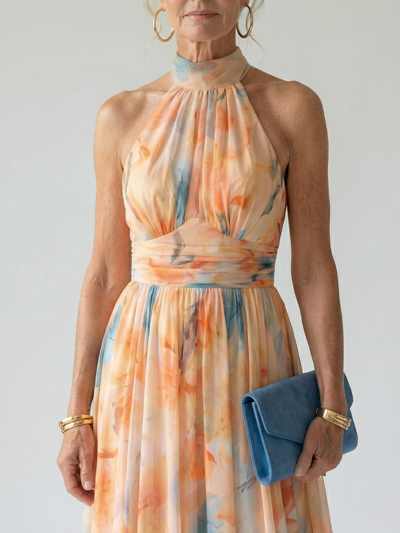 Elin | Soft Halter Floral Maxi Dress