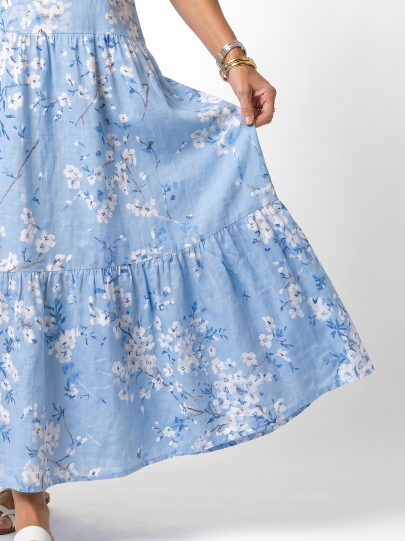 Alora | Blue Floral Tassel Tie Midi Dress