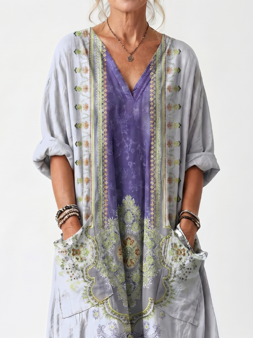 Raina | Contrast Panel Embroidered Midi Dress