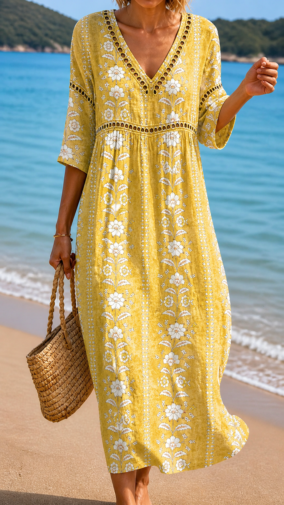Elowen | Yellow Floral Midi Dress