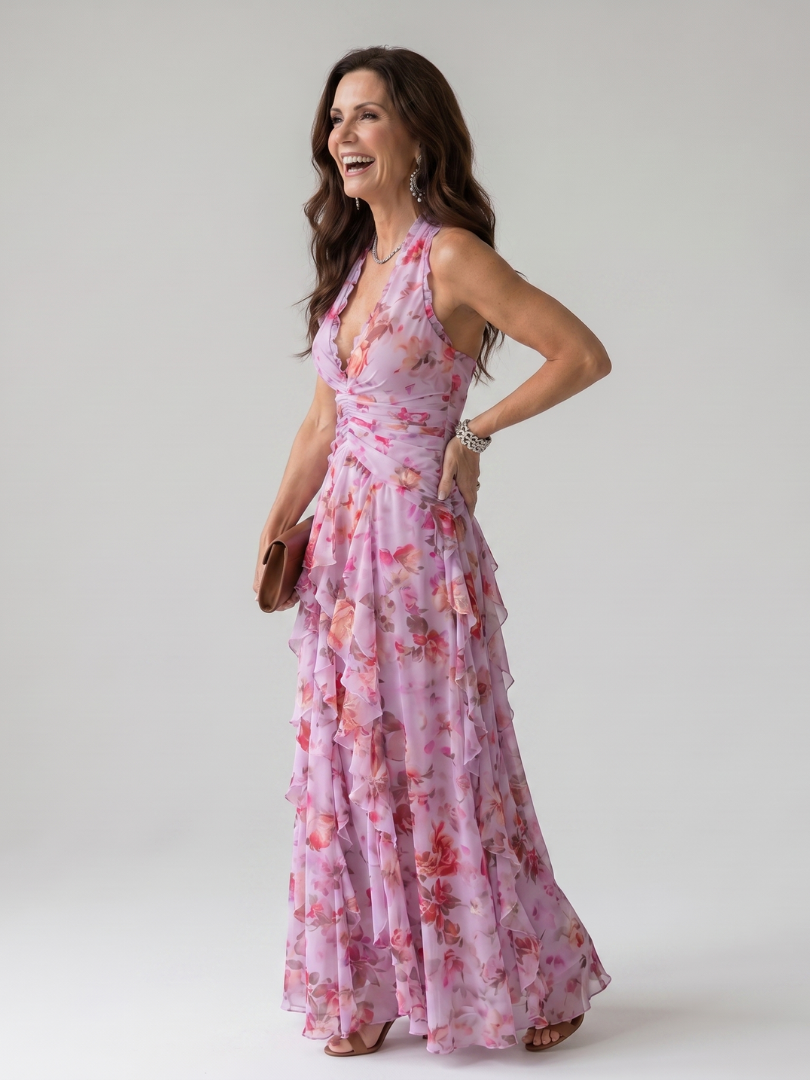 Nori | Halter Neck Floral Maxi Dress