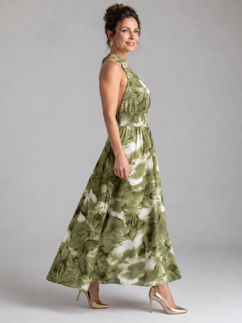 Olivia | Gathered Botanical Maxi Dress