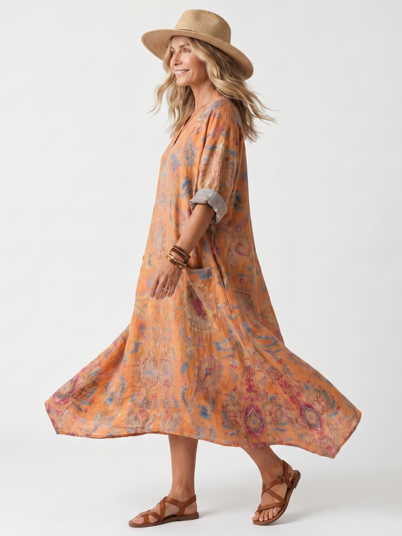 Remi | Notch Neck Printed Midi Dress