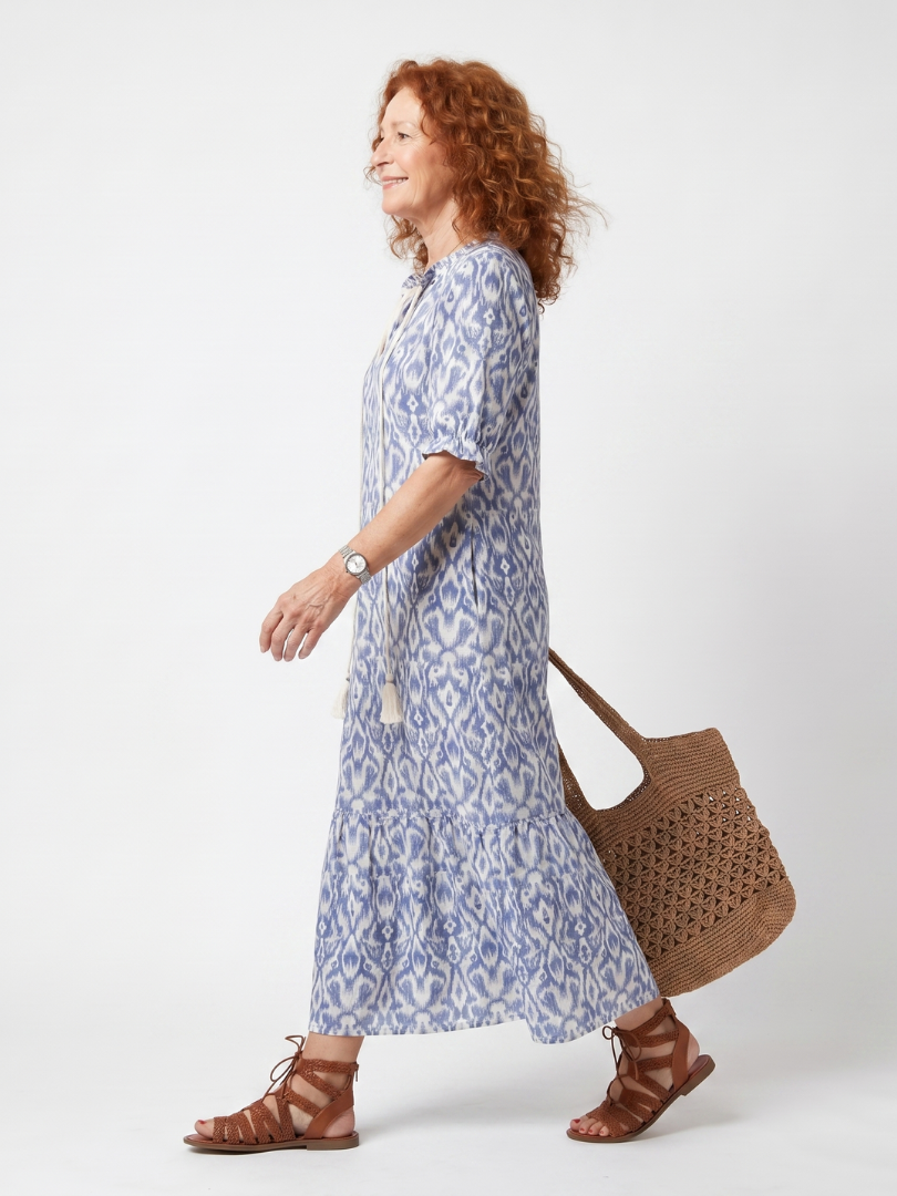 Ottoline | Blue Tassel Tie Printed Midi Dress