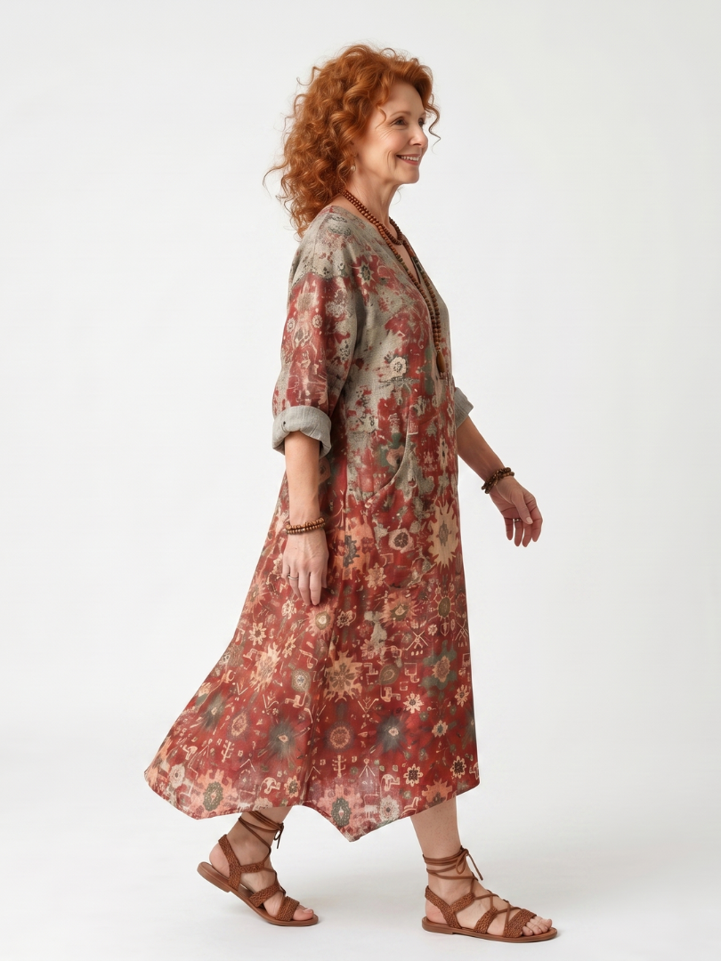 Saffron | Mixed Pattern Relaxed Midi Dress