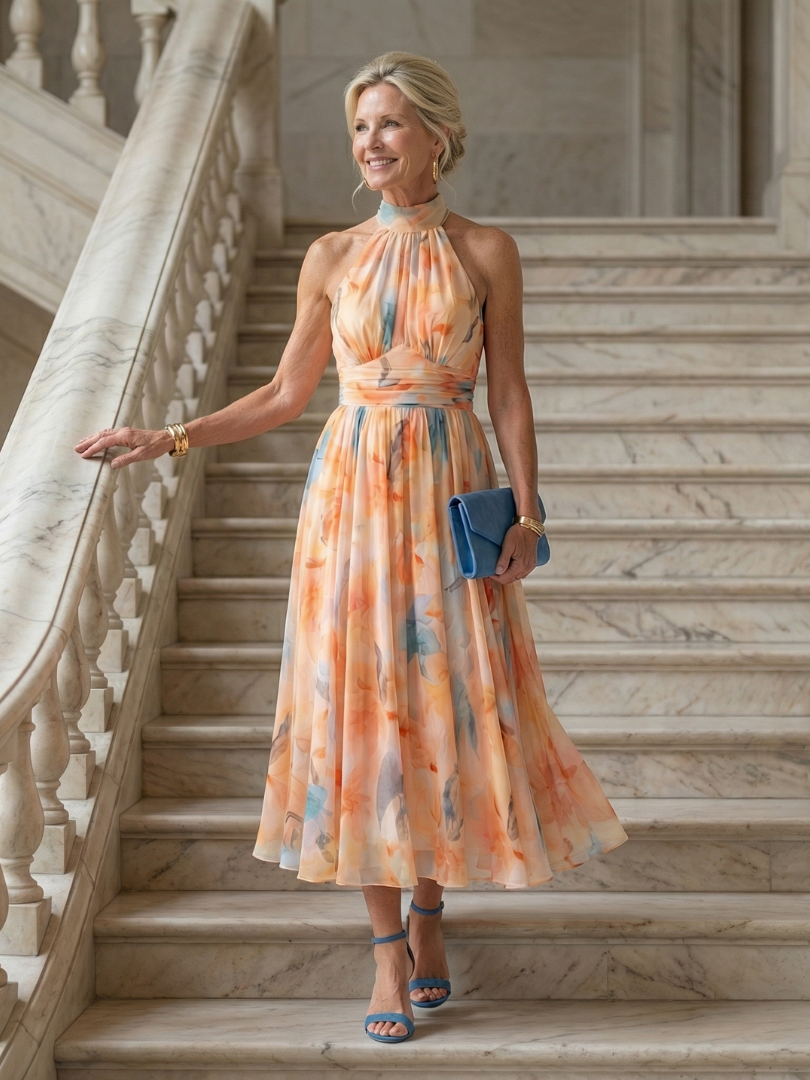 Elin | Soft Halter Floral Maxi Dress