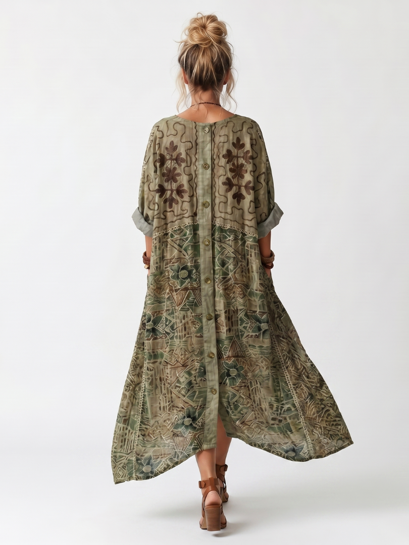 Aleta | Button Front Printed Midi Dress