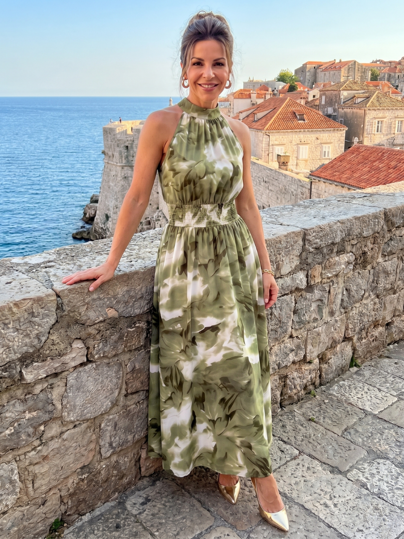 Olivia | Gathered Botanical Maxi Dress