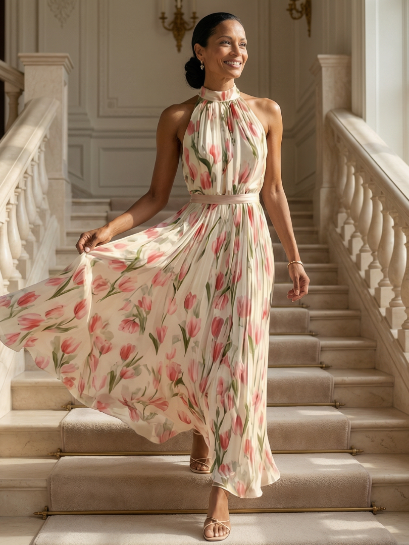 Aurelle | Halter Floral Maxi Dress