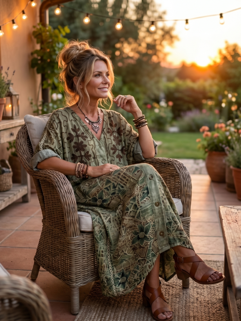 Aleta | Button Front Printed Midi Dress
