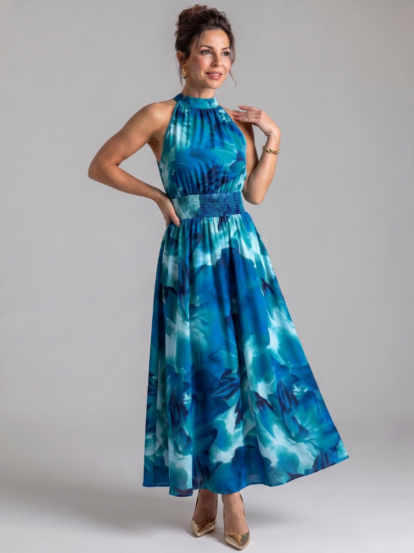 Olivia | Gathered Botanical Maxi Dress