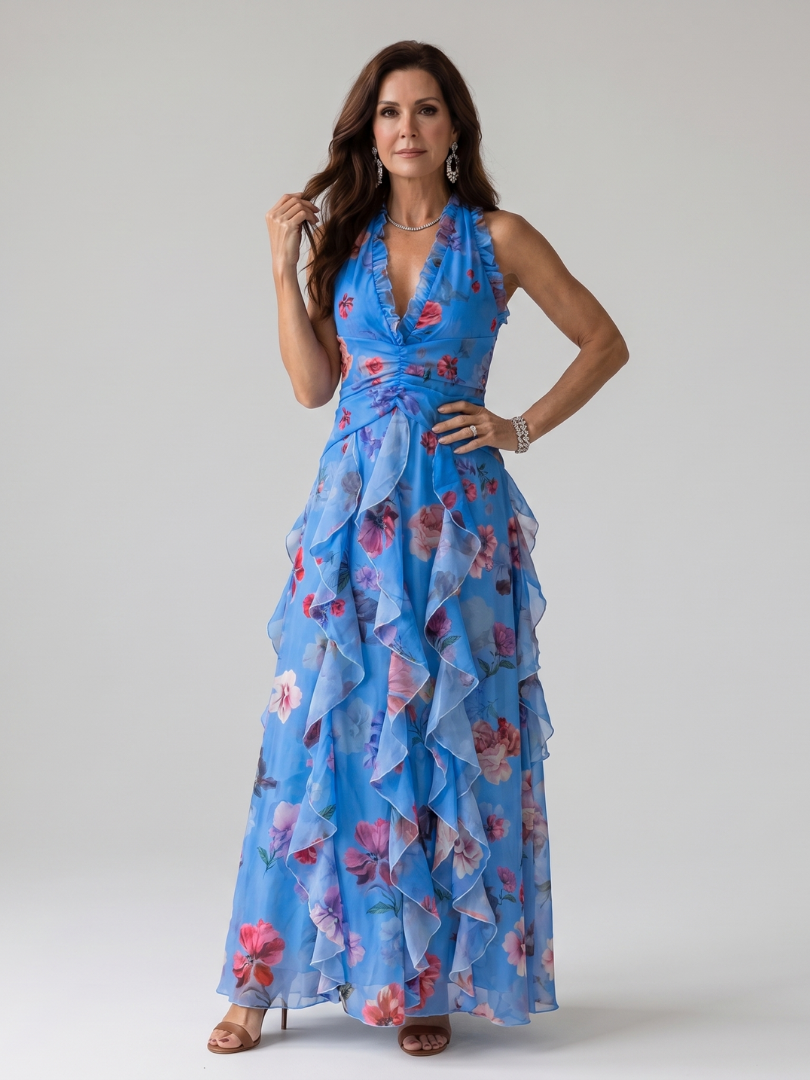 Nori | Halter Neck Floral Maxi Dress