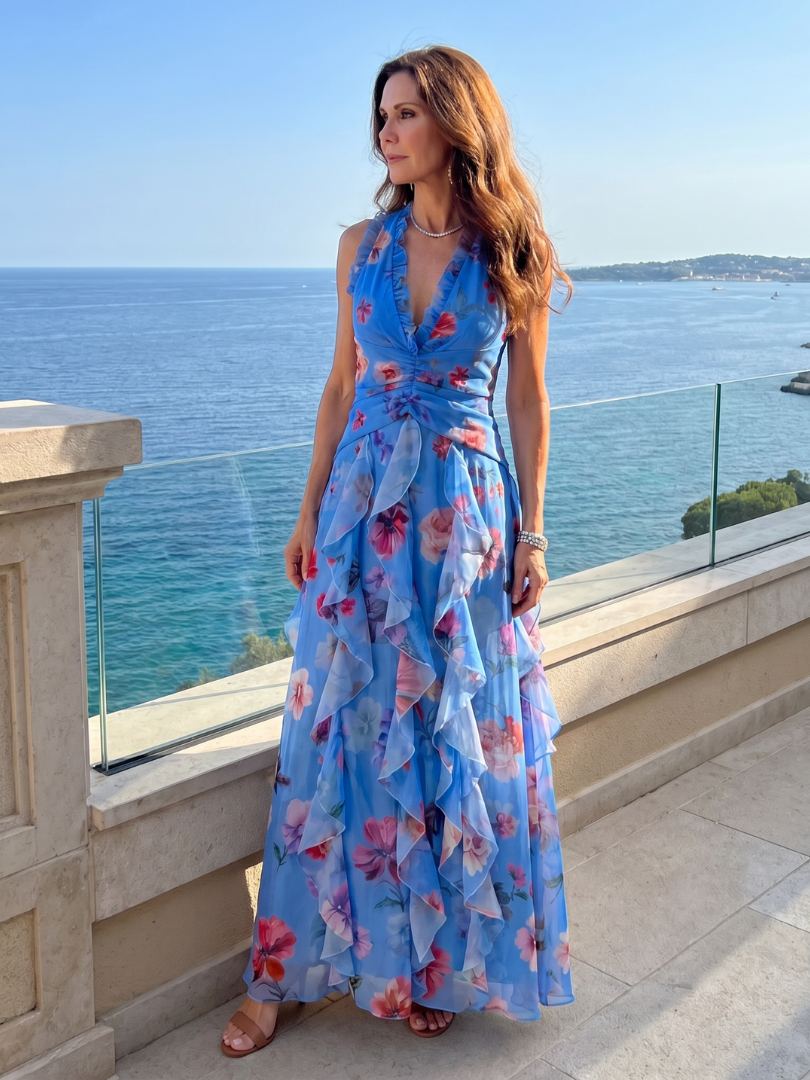 Nori | Halter Neck Floral Maxi Dress