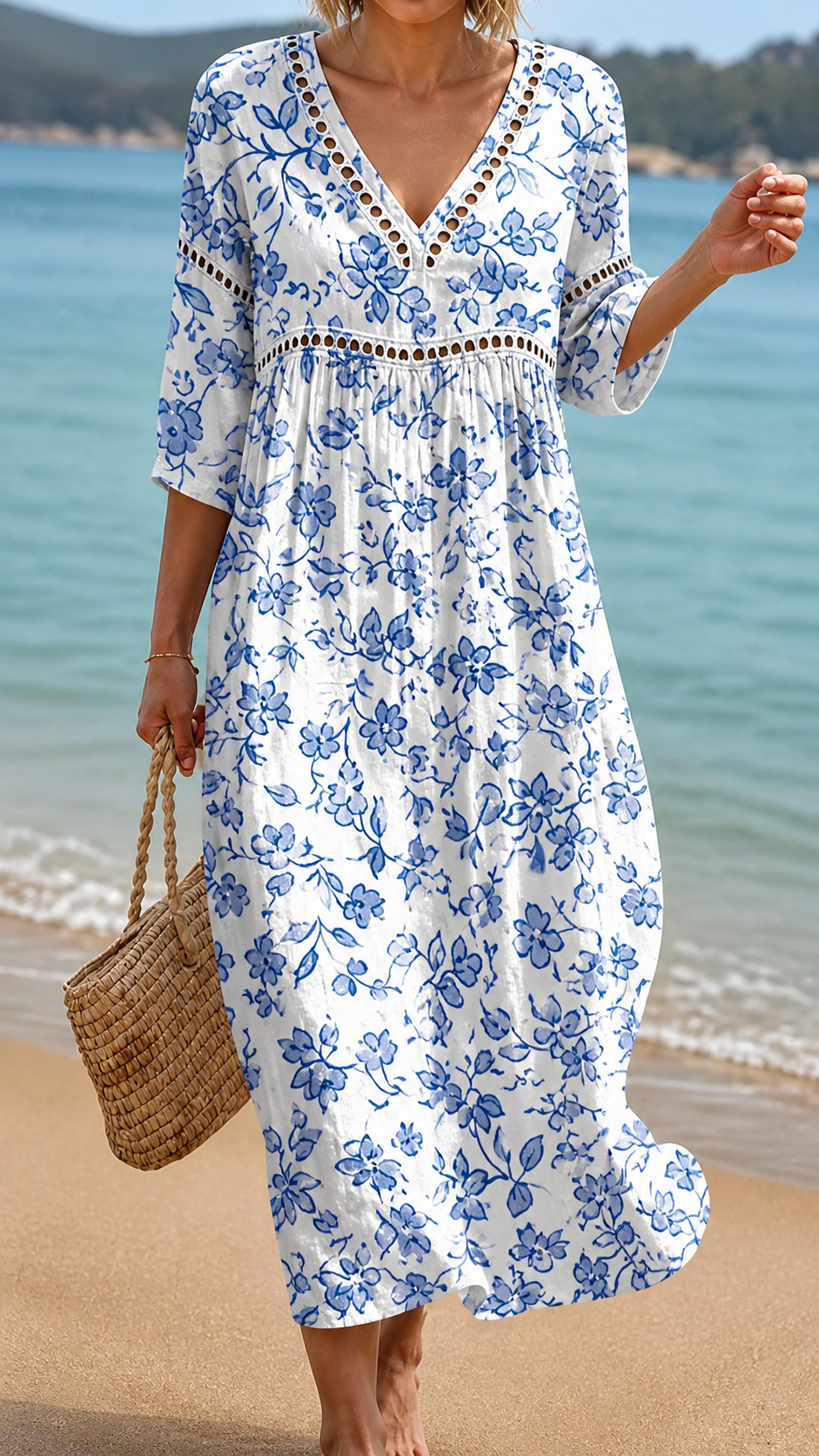 Elara | Blue Floral Midi Dress