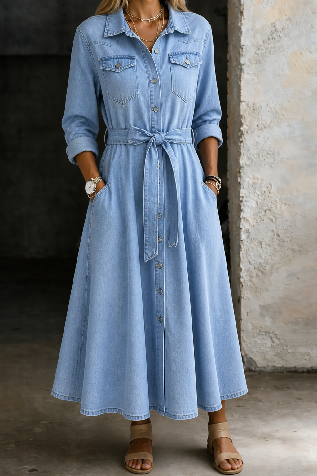 Luna | Long-Sleeve Denim Dress
