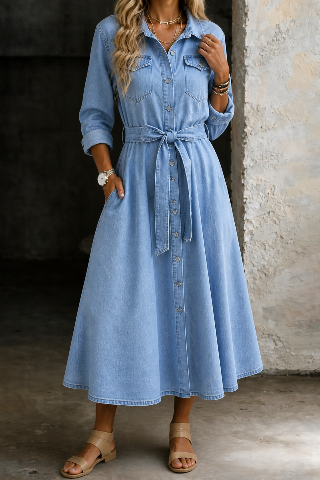 Luna | Long-Sleeve Denim Dress