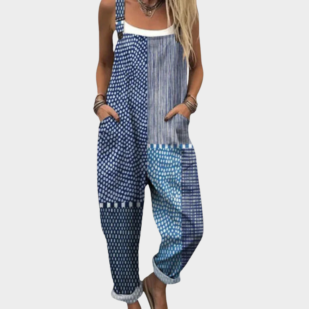 Indira | Indigo Bohemian Print Overalls