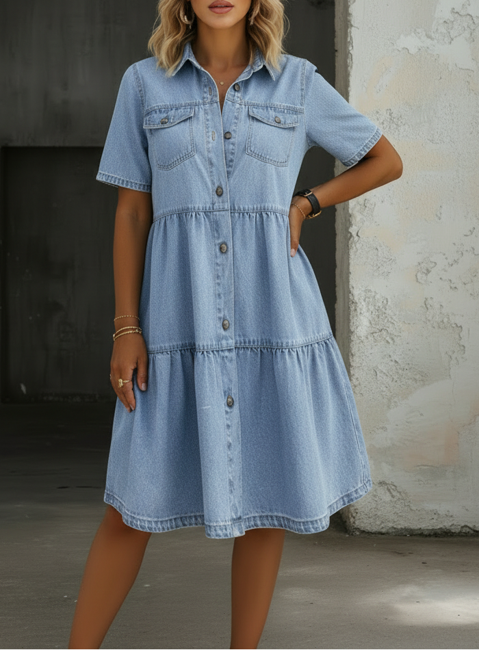 Sophia | Ruffle Hem Denim Dress