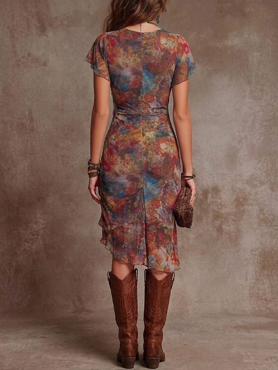Sienna | Abstract Print Ruched Midi Dress