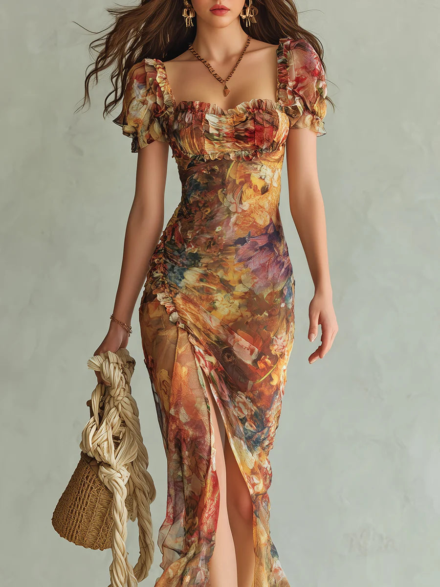 Aurelia | Bohemian Floral Chiffon Maxi Dress