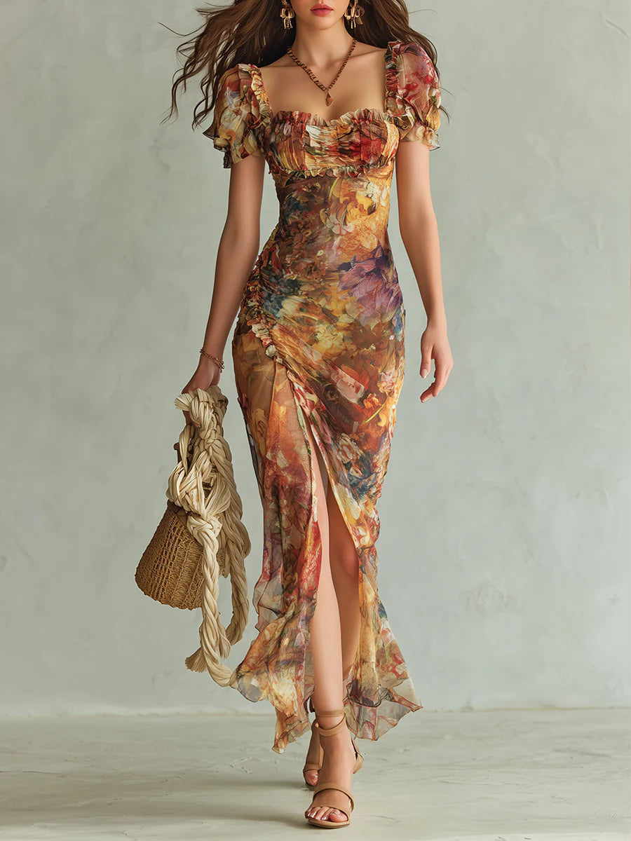 Aurelia | Bohemian Floral Chiffon Maxi Dress