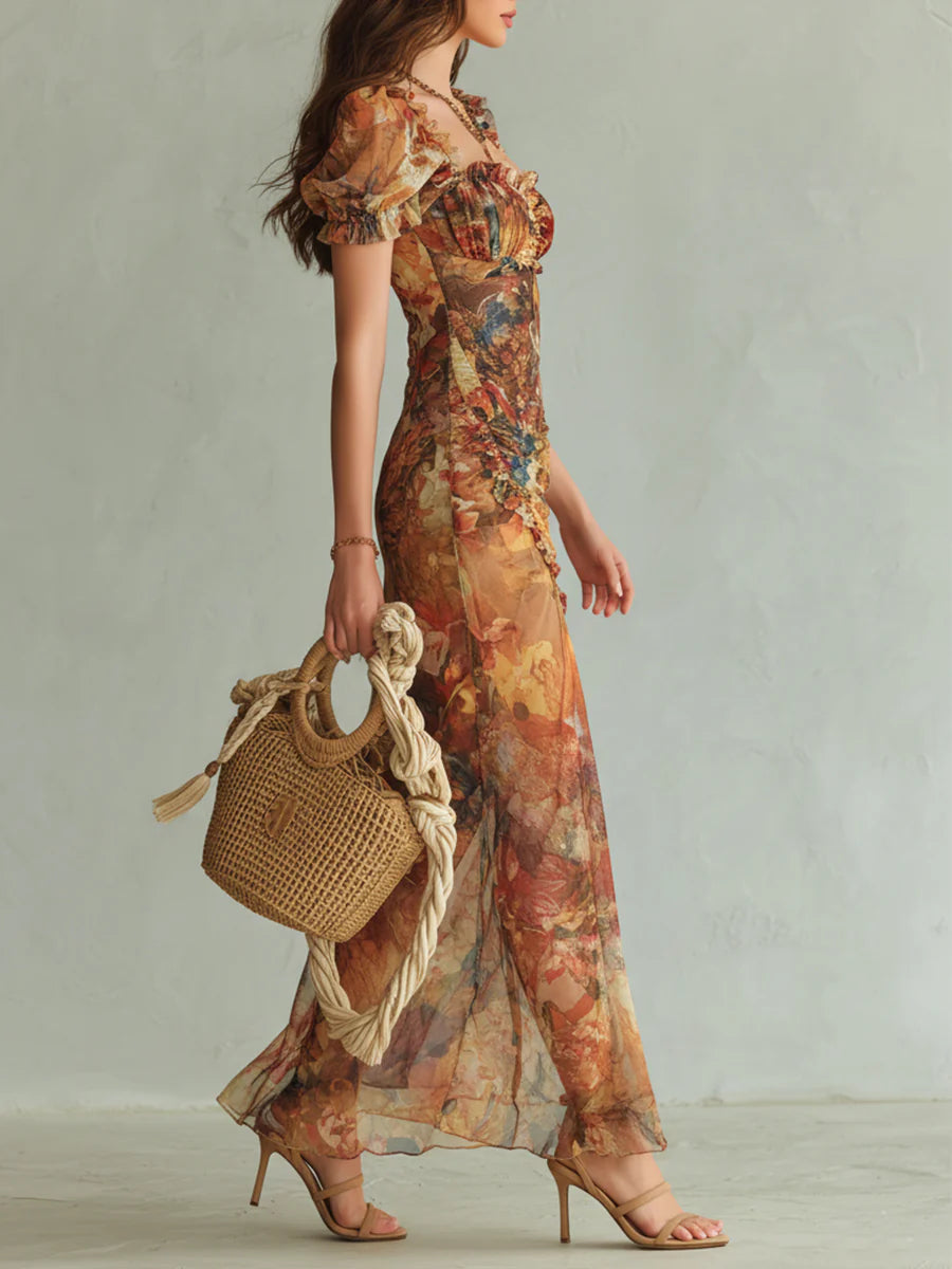 Aurelia | Bohemian Floral Chiffon Maxi Dress