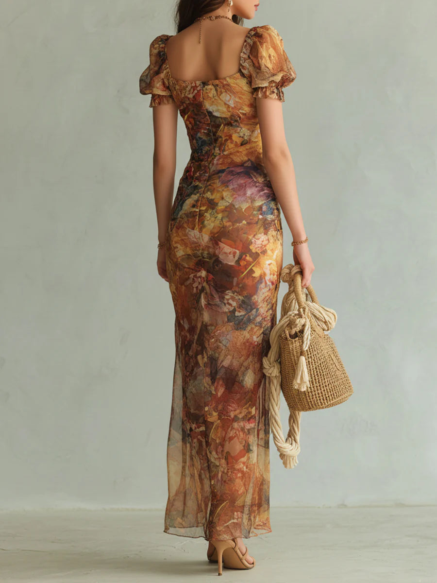 Aurelia | Bohemian Floral Chiffon Maxi Dress