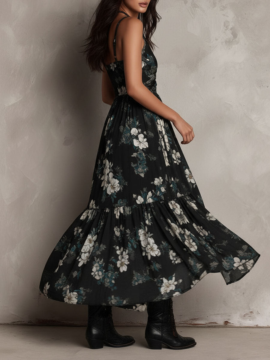 Elara | Bohemian Floral Ruffle Maxi Dress