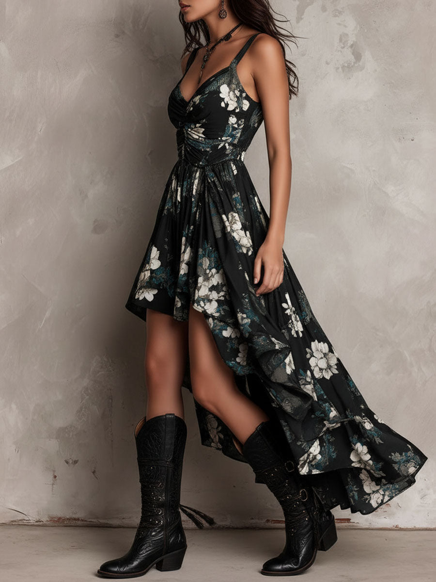 Elara | Bohemian Floral Ruffle Maxi Dress