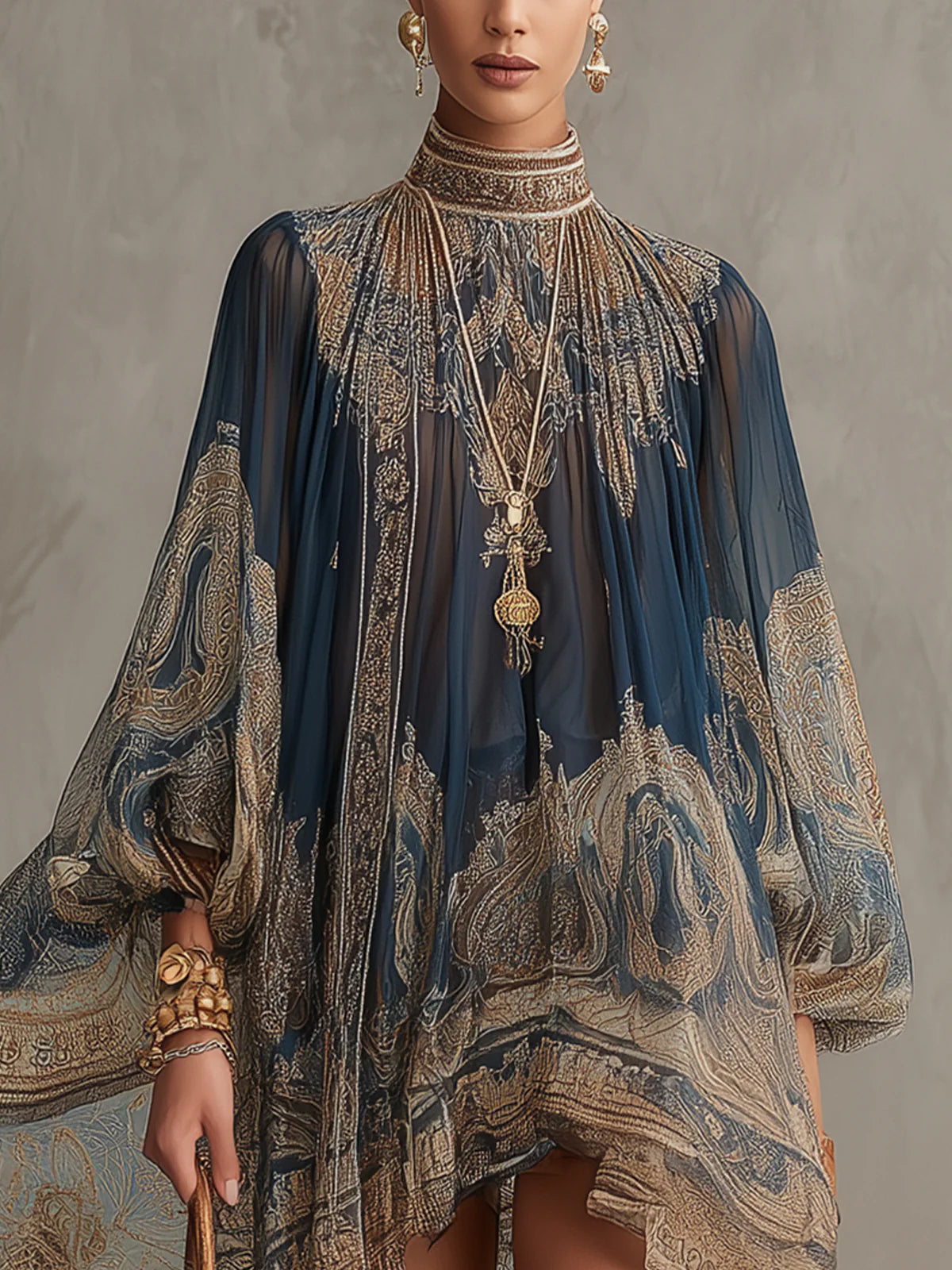 Isadora | Baroque Print Ruffle Chiffon Mini Dress