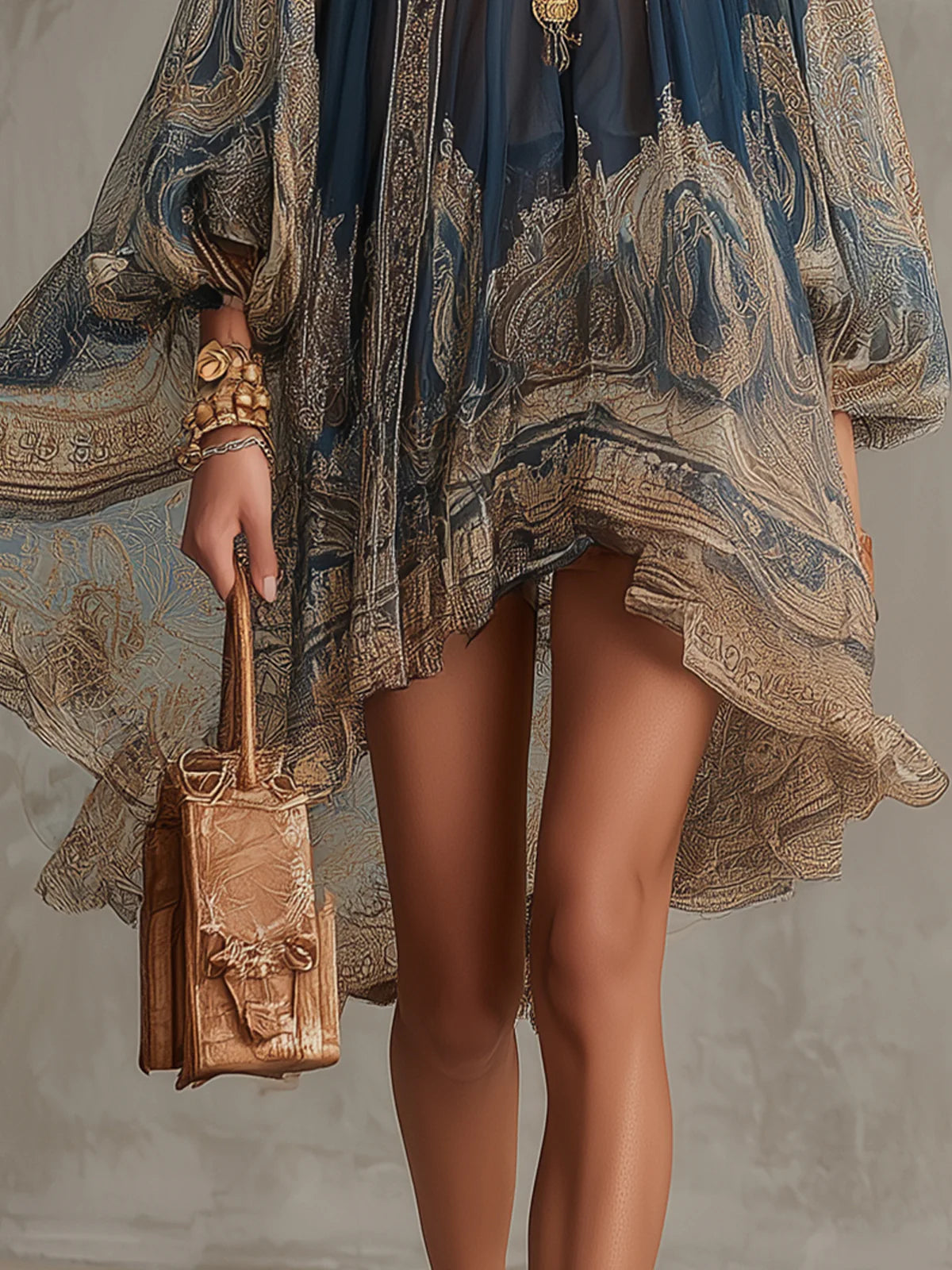 Isadora | Baroque Print Ruffle Chiffon Mini Dress
