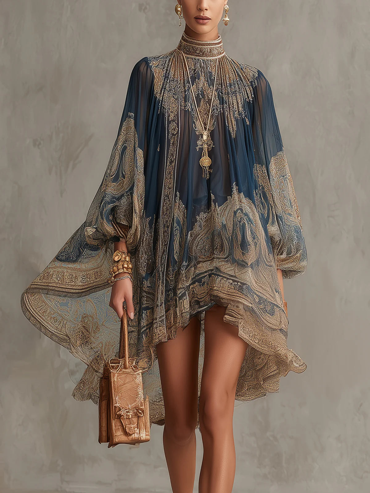 Isadora | Baroque Print Ruffle Chiffon Mini Dress