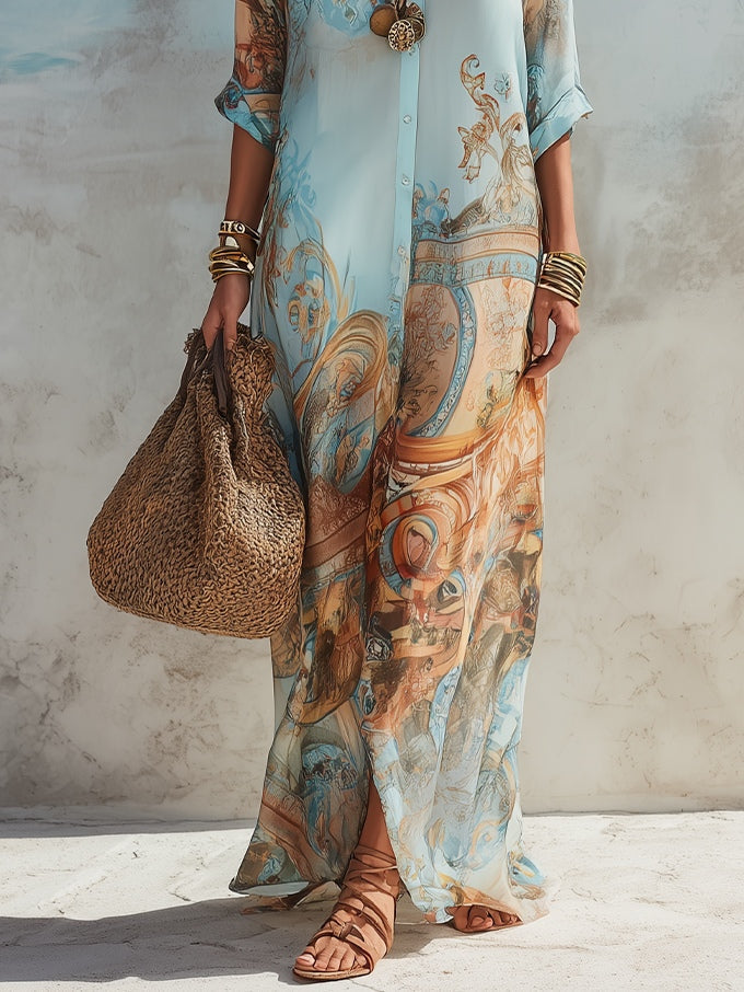 Serena | Blue Floral Shirt Maxi Dress