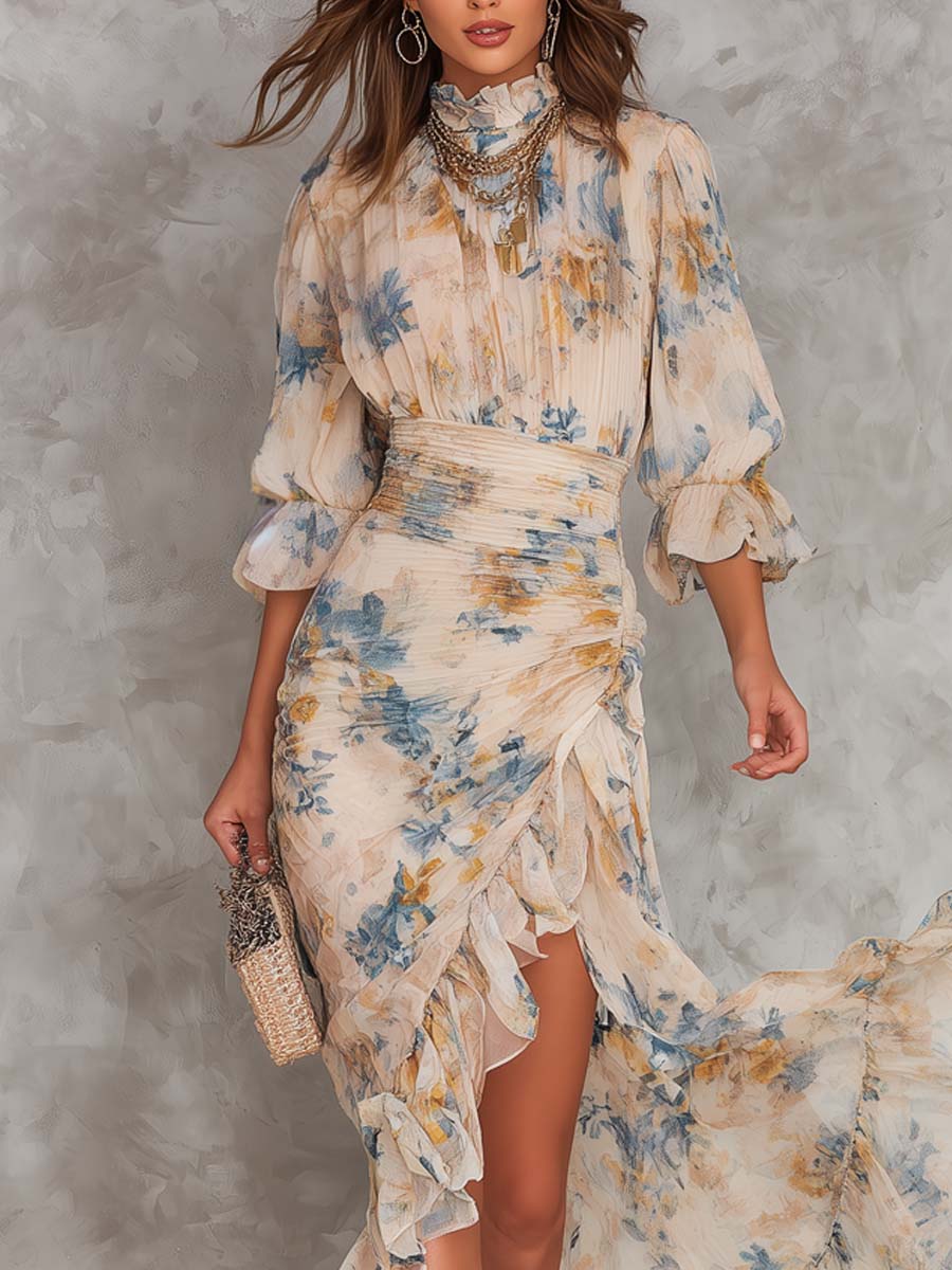 Aurelia | Watercolor Floral Ruffle Maxi Dress