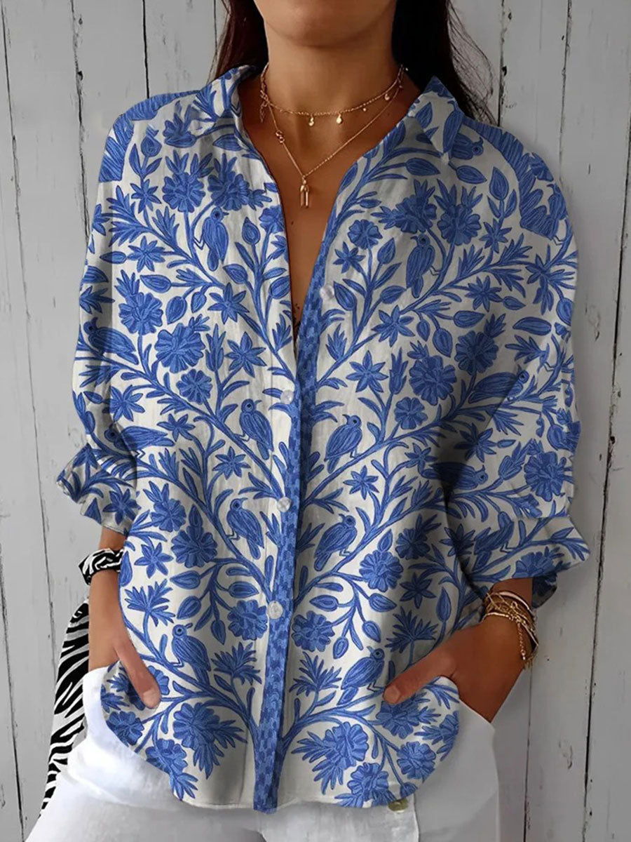 Frederikke | Blue Botanical Print Blouse