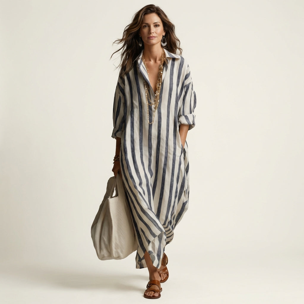 Carra | Collared Striped Maxi Dress