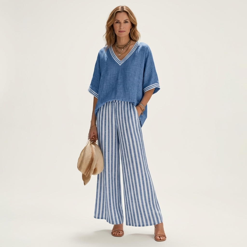 Juliana | V-Neck & Striped Wide-Leg Set