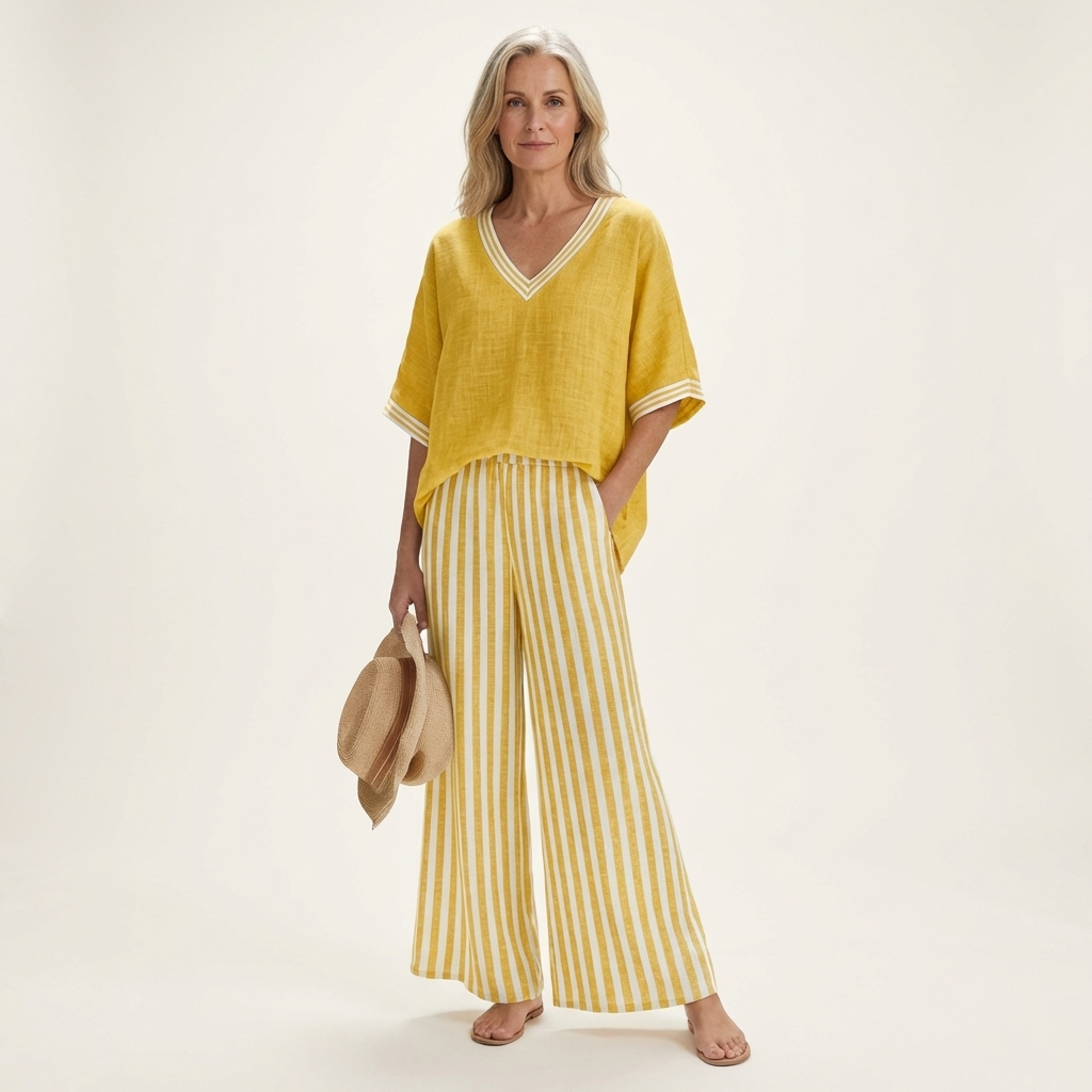 Juliana | V-Neck & Striped Wide-Leg Set