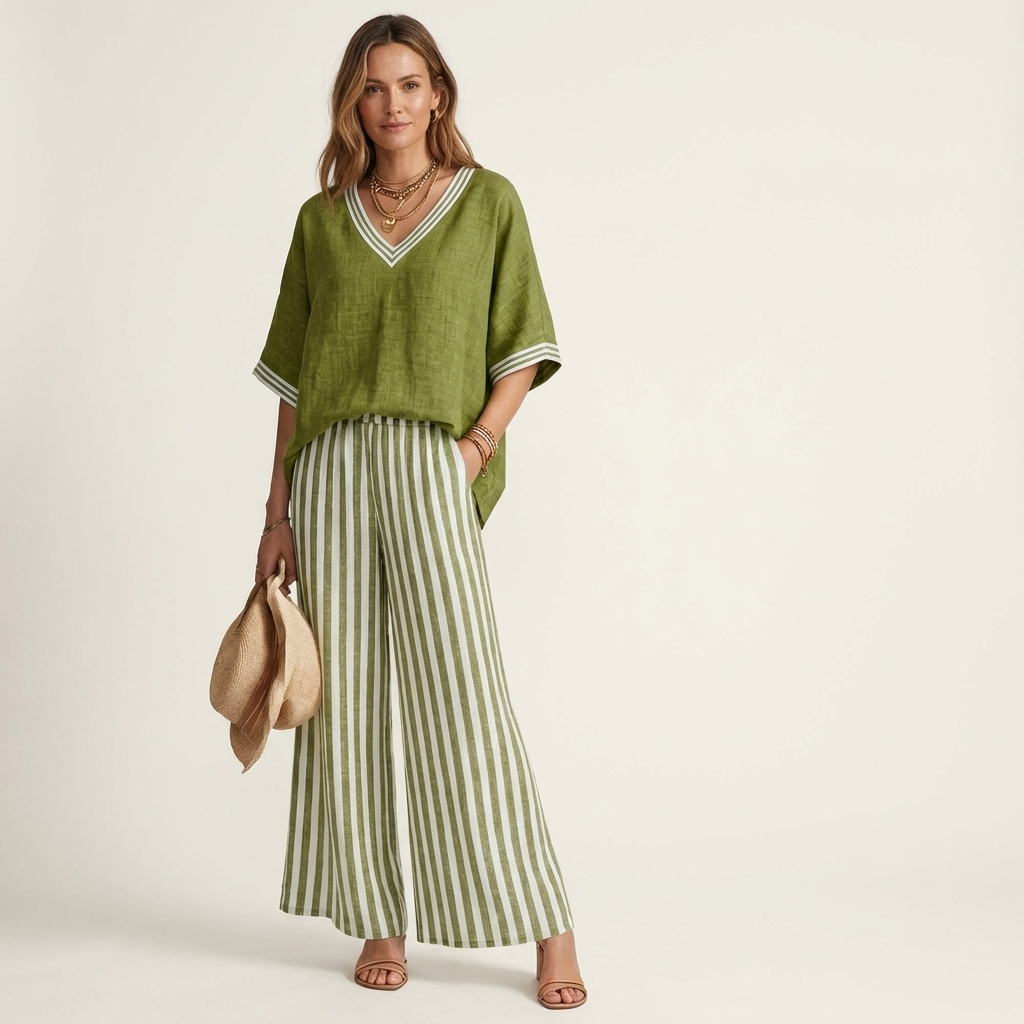 Juliana | V-Neck & Striped Wide-Leg Set