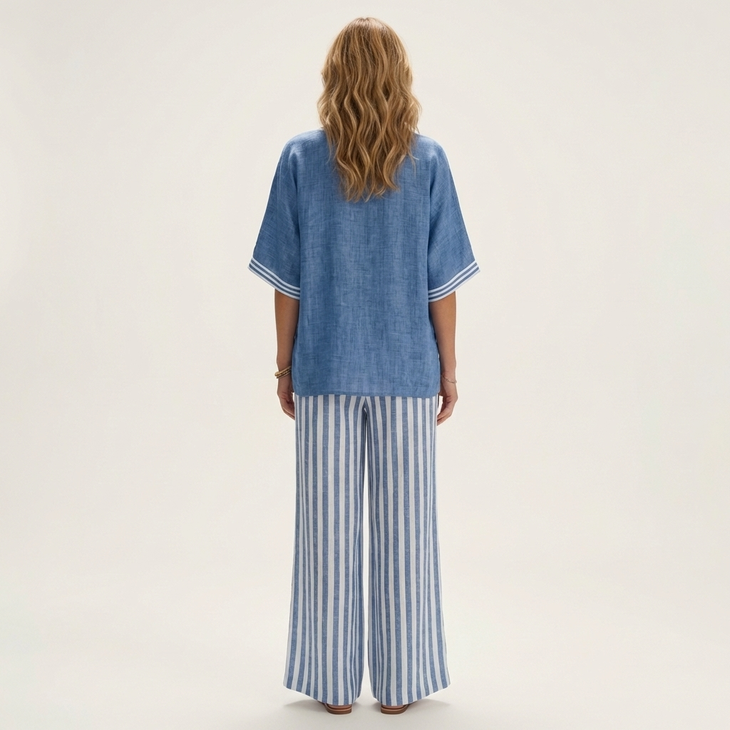 Juliana | V-Neck & Striped Wide-Leg Set