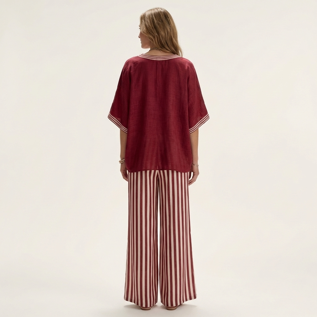 Juliana | V-Neck & Striped Wide-Leg Set