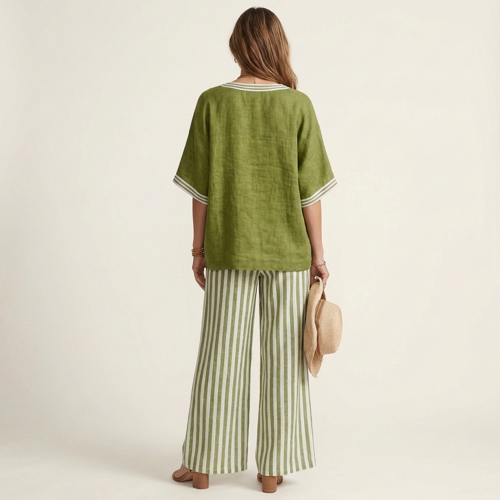 Juliana | V-Neck & Striped Wide-Leg Set