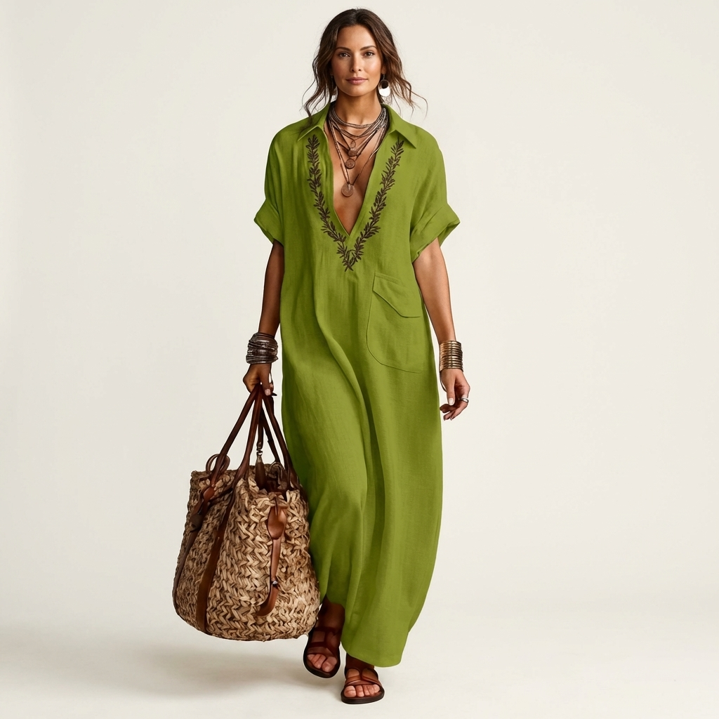 Amarina | Embroidered V-Neck Maxi Dress